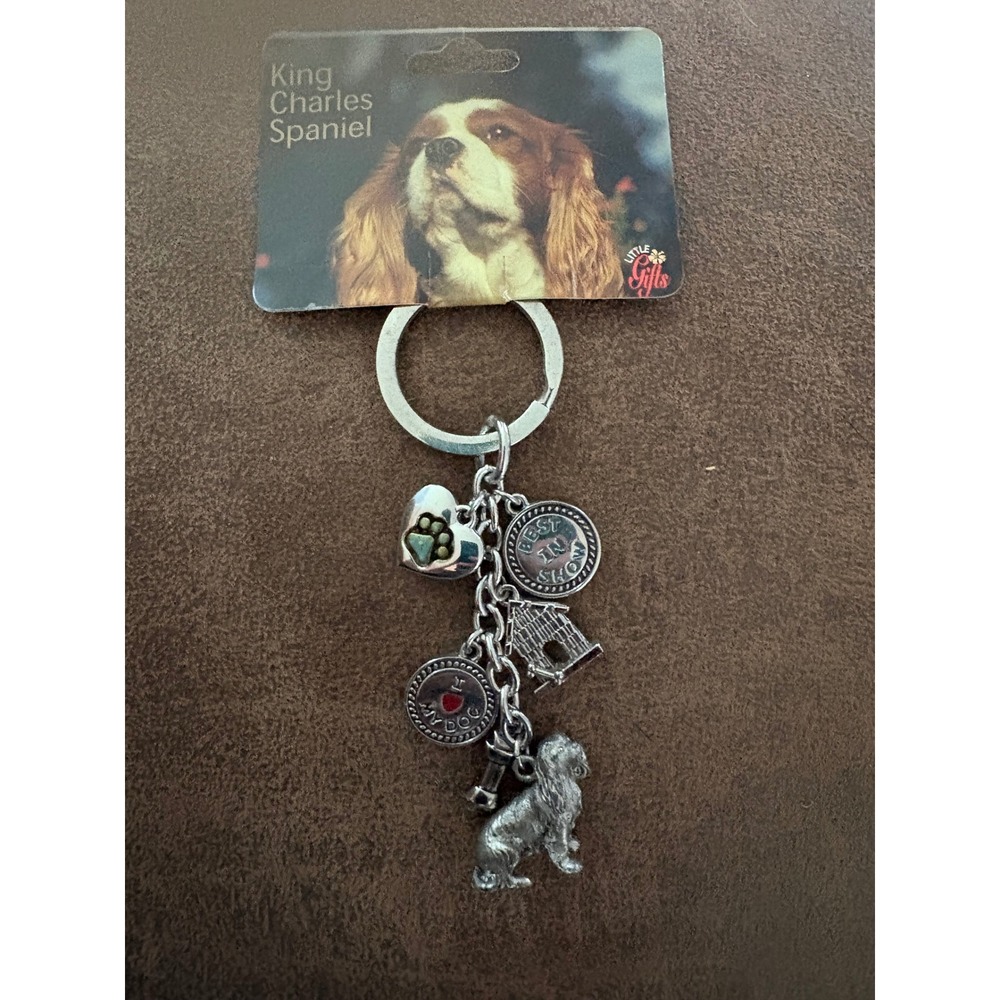 Little Gifts King Charles Spaniel Multi Charm Keychain Silver Tone New With Tags